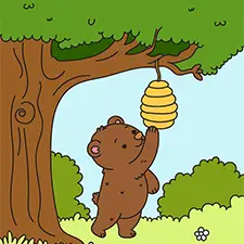 Bear Reaching A Bee Hive Coloring Page