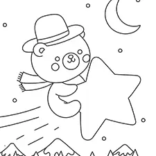 Bear Riding A Shooting Star Coloring Page