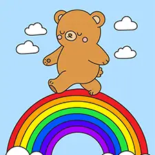 Bear Walking On A Rainbow Coloring Page