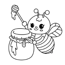 Bee With Honey Coloring Page