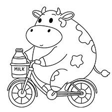 Big Cow With Milk On A Bicycle Coloring Page