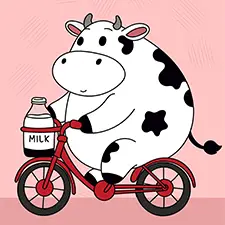 Big Cow With Milk On A Bicycle Coloring Page