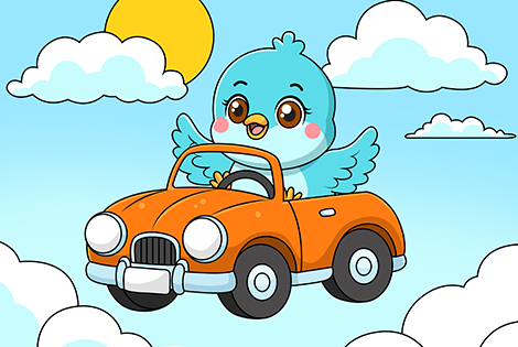 Bird Driving A Flying Car Coloring Page