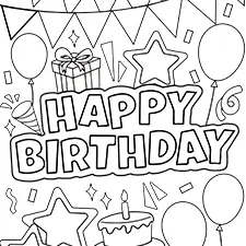 Birthday Balloons & Confetti Coloring Pages Black & White