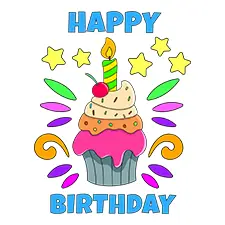 Birthday Cupcake Coloring Page