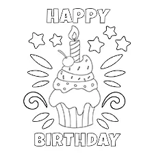 Birthday Cupcake Coloring Page Black & White