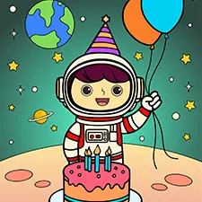 Birthday Space Adventure Coloring Sheet