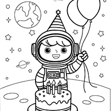 Birthday Space Adventure Coloring Sheet Black & White