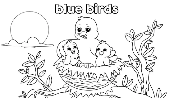Blue Birds Coloring Page Black & White