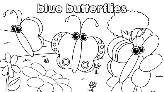 Blue Butterflies Coloring Page Black & White