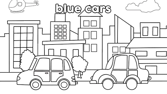 Blue Cars Coloring Page Black & White