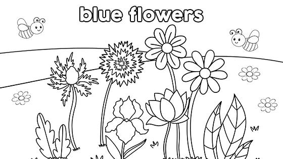 Blue Flowers Coloring Page Black & White