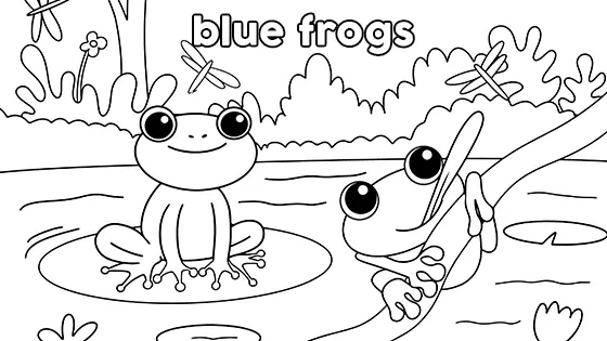 Blue Frogs Coloring Page Black & White