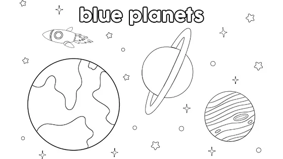 Blue Planets Coloring Page Black & White