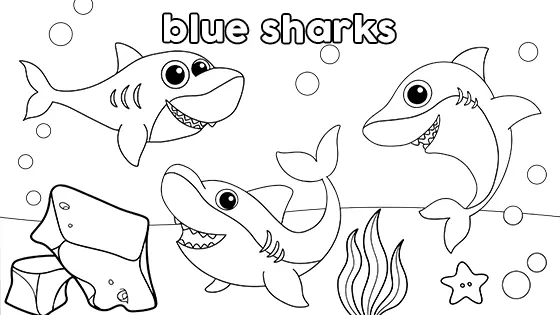 Blue Sharks Coloring Page Black & White