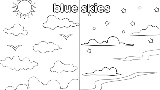 Blue Skies Coloring Page Black & White