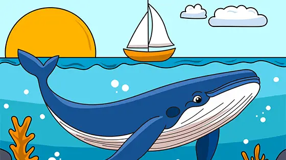 Blue Whale And A Sailboat Printable