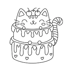 Blueberry Cat-Shaped Cake Coloring Page