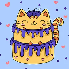 Blueberry Cat-Shaped Cake Coloring Page