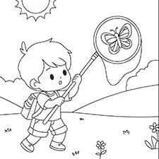 Boy Catching Butterflies Coloring Page