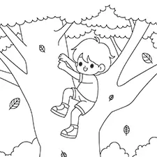 Boy Climbing A Tree Coloring Page