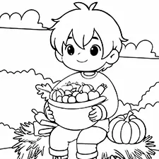 Boy Holding A Cornucopia Coloring Page Black & White