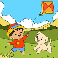 Boy and Dog Flying A Kite Picture