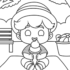 Boy Eating Ice Cream Coloring Page Black & White