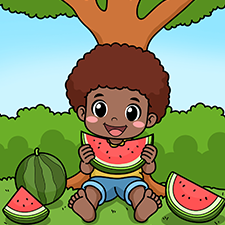 Boy Eating Watermelon Printable