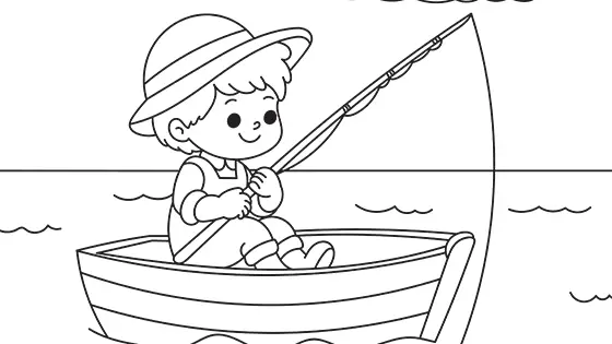 Boy Fishing From A Boat Coloring Page