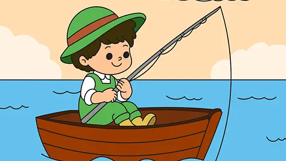 Boy Fishing From A Boat Coloring Page