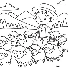 Boy With A Flock Of Sheep Coloring Page