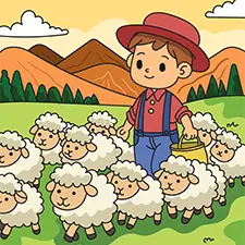 Boy With A Flock Of Sheep Coloring Page