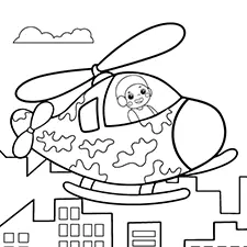 Boy Helicopter Pilot Coloring Page Black & White