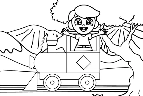 Boy On A Locomotive Coloring Page Black & White