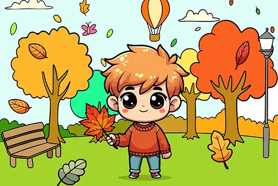 Boy With A Maple Leaf Coloring Page