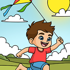 Boy Playing Kite Printable