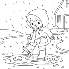 Boy Playing In The Rain Coloring Page