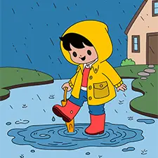 Boy Playing In The Rain Picture