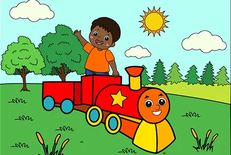 Boy On A Red Train Coloring Page