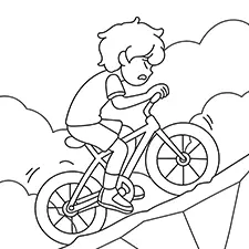 Boy Riding A Bicycle Uphill Coloring Page