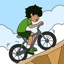 Boy Riding A Bicycle Uphill Coloring Page