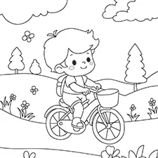 Boy Riding A Bike Coloring Page