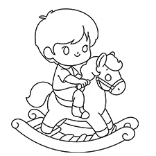 Boy Riding A Rocking Horse Coloring Page