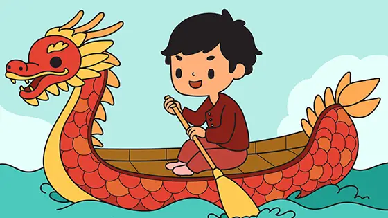 Boy Rowing A Dragon Boat Coloring Page