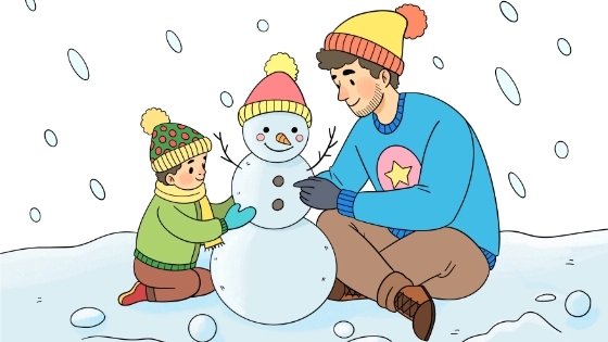 Dad And Child Building A Snowman Coloring Page