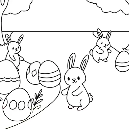 Bunnies Easter Egg Hunt Coloring Page