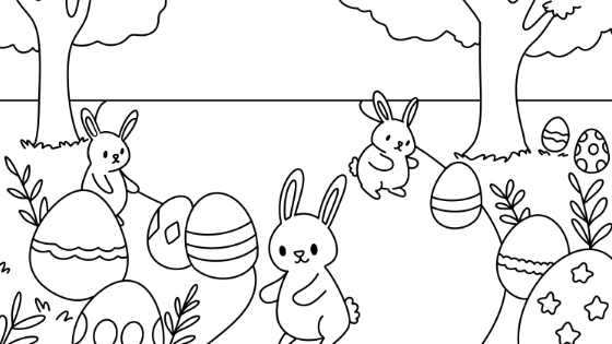 Bunnies Easter Egg Hunt Coloring Page