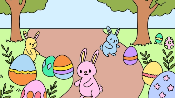 Bunnies Easter Egg Hunt Coloring Page