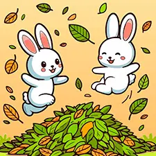 Bunnies Playing In A Piles Of Leaves Coloring Page